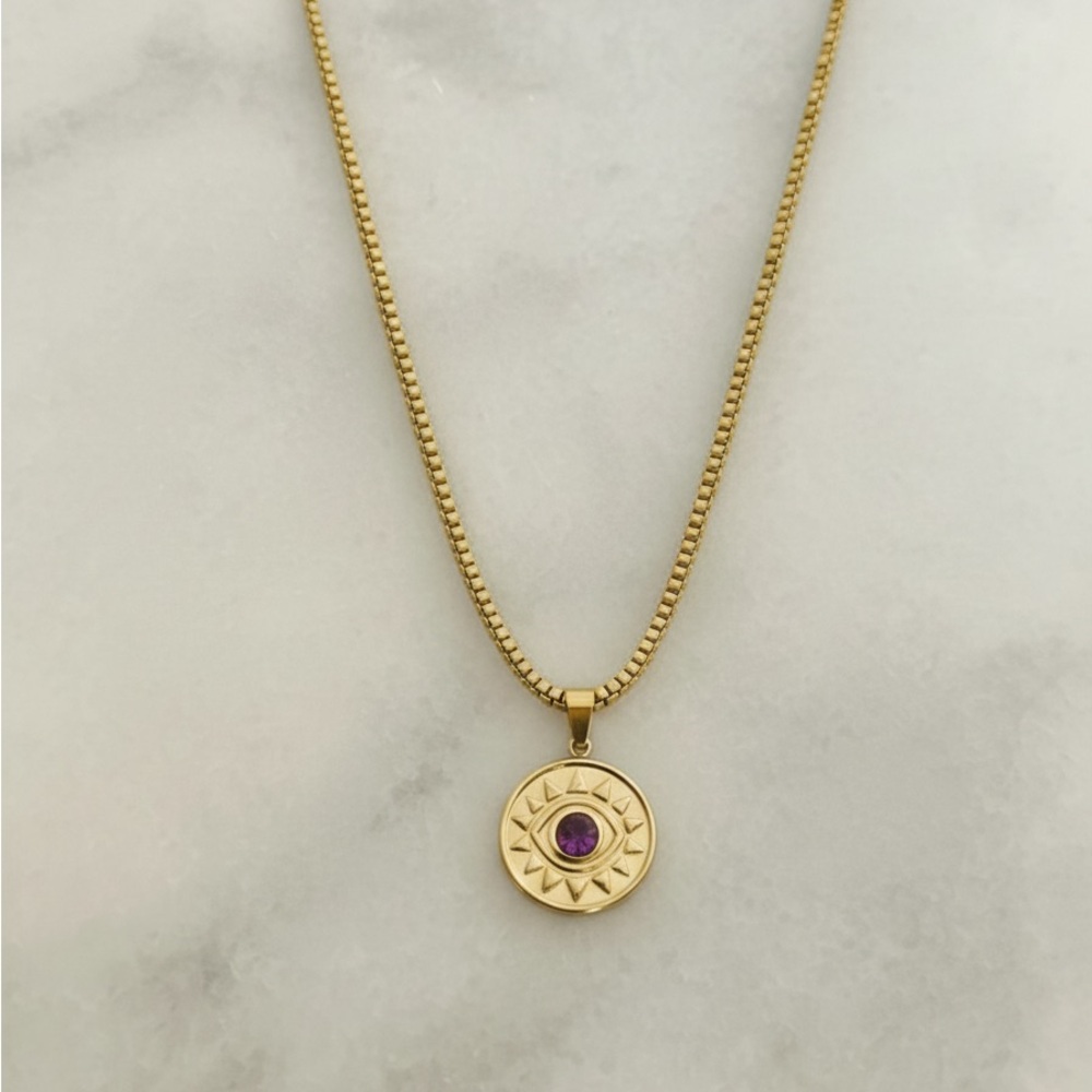 18K Gold Plated Evil Eye Necklace | Stainless Steel Women’s Pendant Chain - Picture 2 of 4